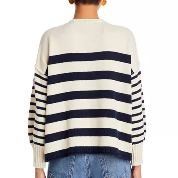 NWT LADIES SIZE L MADEWELL BLACK CREAM STRIPS THICK CREWNECK LONG SLEEVE SWEATER - Picture 2 of 5